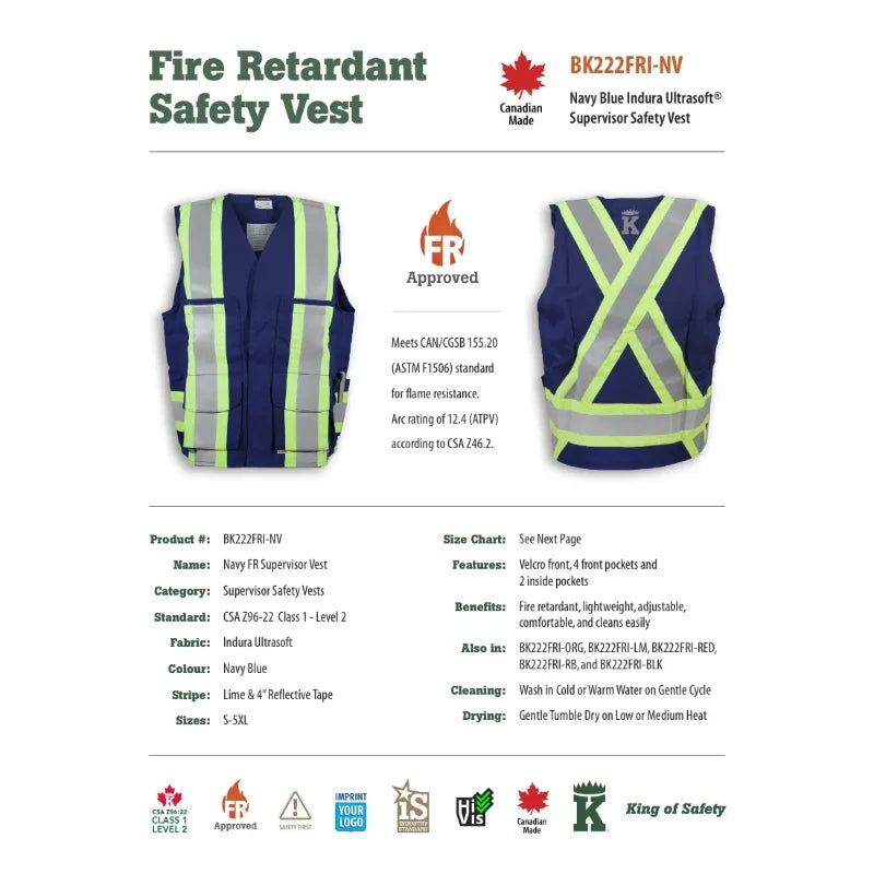 Big K Clothing® High Visibility FR Indura Ultrasoft Supervisor Safety Vest - BK222FRI