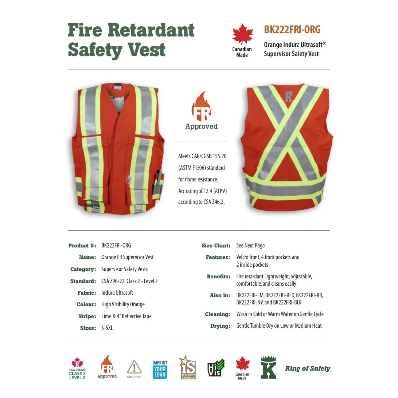Big K Clothing® High Visibility FR Indura Ultrasoft Supervisor Safety Vest - BK222FRI