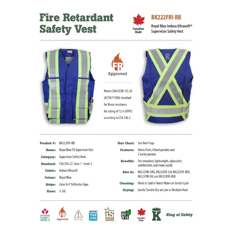 Big K Clothing® High Visibility FR Indura Ultrasoft Supervisor Safety Vest - BK222FRI