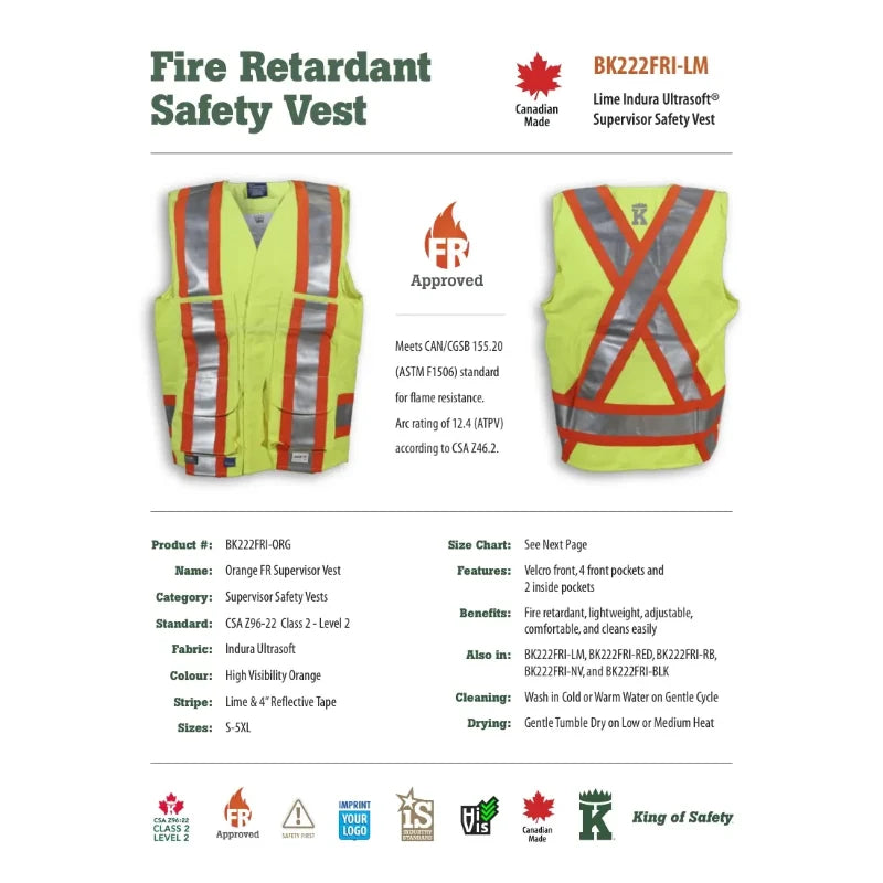 Big K Clothing® High Visibility FR Indura Ultrasoft Supervisor Safety Vest - BK222FRI