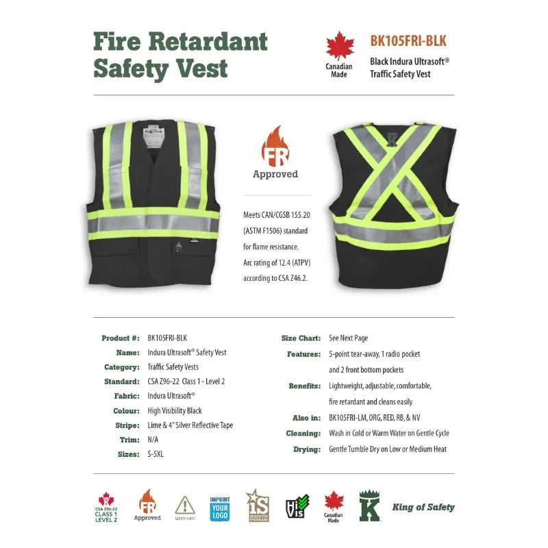 Big K Clothing® High Visibility FR Indura Ultrasoft Surveyor Safety Vest - BK105FRI