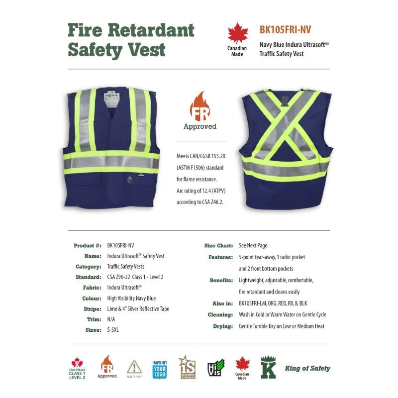 Big K Clothing® High Visibility FR Indura Ultrasoft Surveyor Safety Vest - BK105FRI