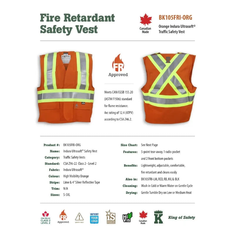 Big K Clothing® High Visibility FR Indura Ultrasoft Surveyor Safety Vest - BK105FRI