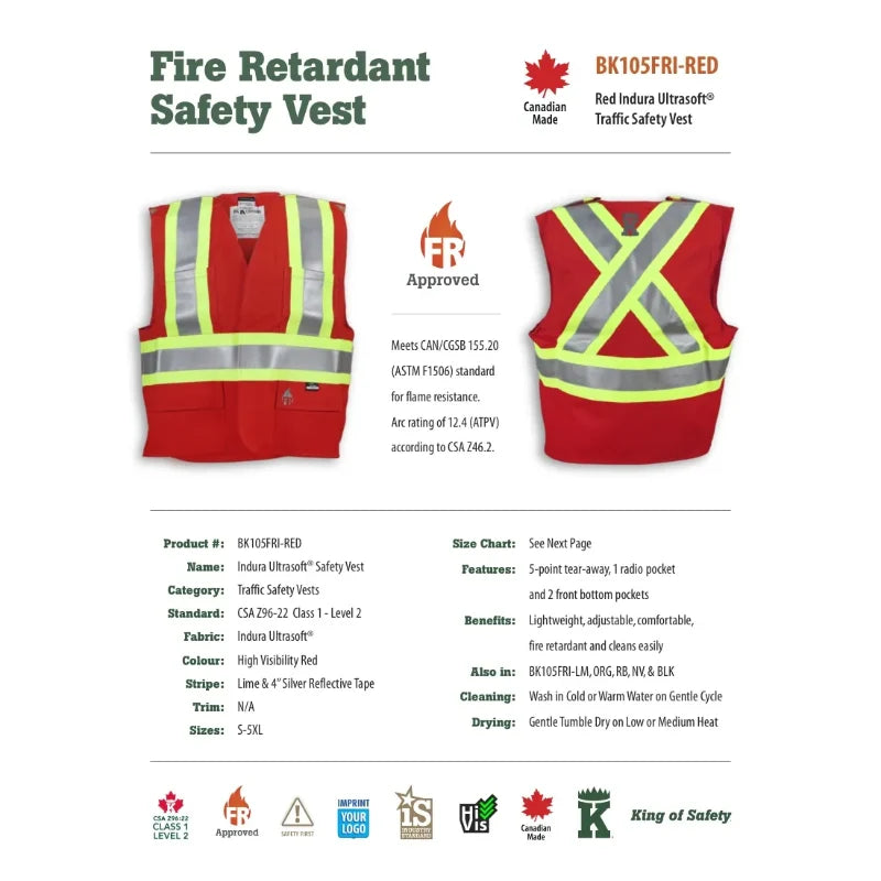 Big K Clothing® High Visibility FR Indura Ultrasoft Surveyor Safety Vest - BK105FRI