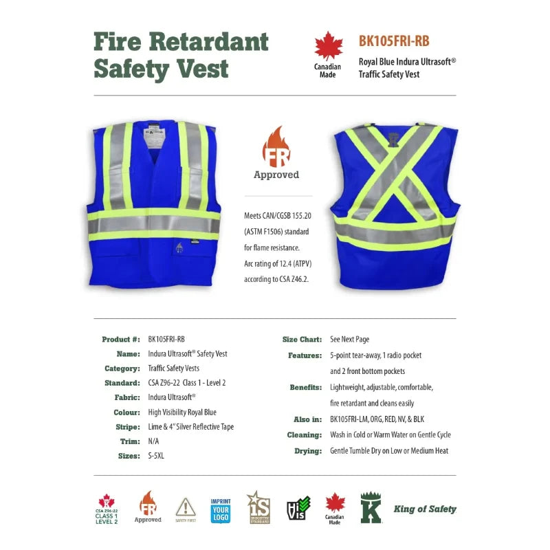 Big K Clothing® High Visibility FR Indura Ultrasoft Surveyor Safety Vest - BK105FRI
