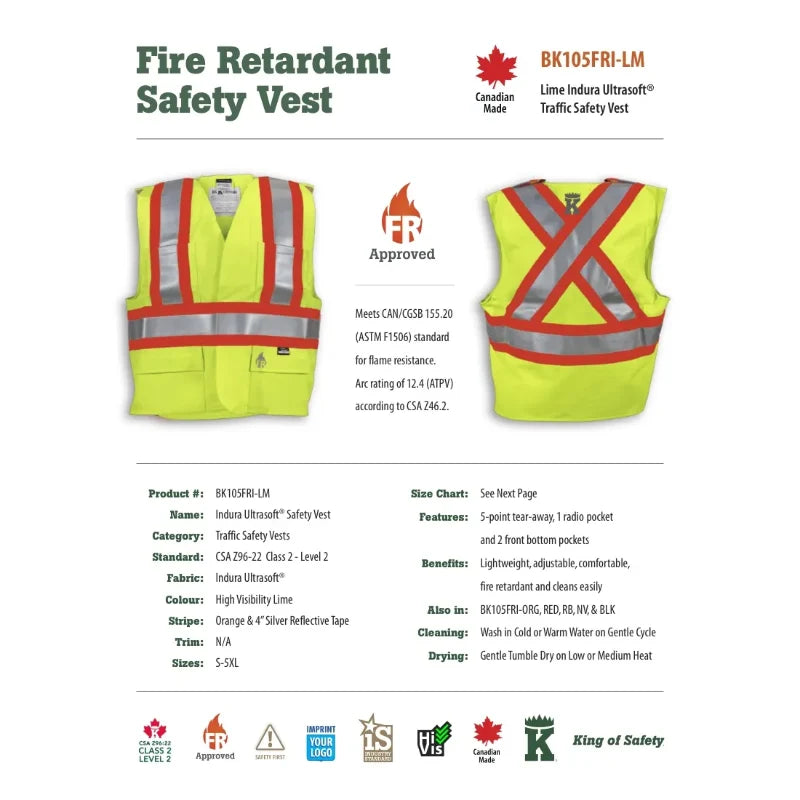 Big K Clothing® High Visibility FR Indura Ultrasoft Surveyor Safety Vest - BK105FRI