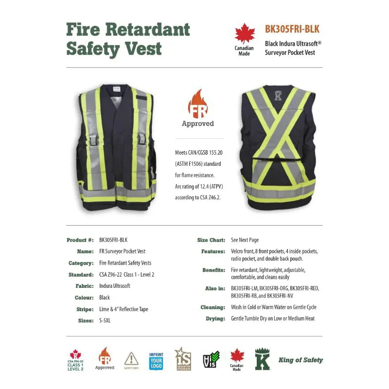 Big K Clothing® High Visibility Flame Resistant Ultrasoft Surveyor Safety Vest - BK305FRI