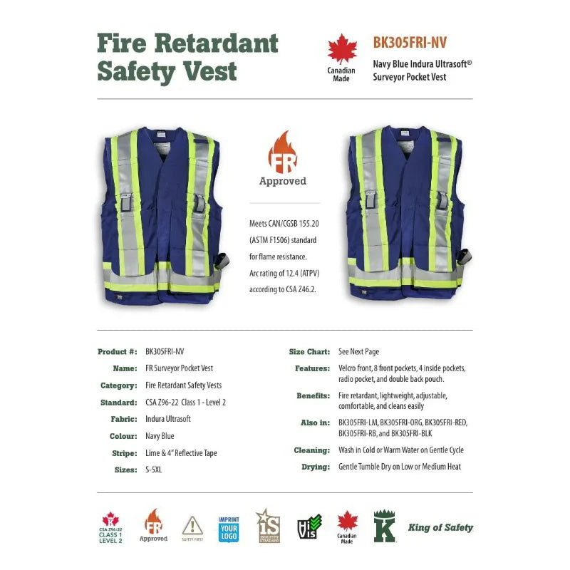 Big K Clothing® High Visibility Flame Resistant Ultrasoft Surveyor Safety Vest - BK305FRI