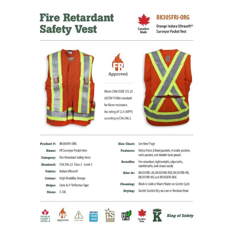 Big K Clothing® High Visibility Flame Resistant Ultrasoft Surveyor Safety Vest - BK305FRI