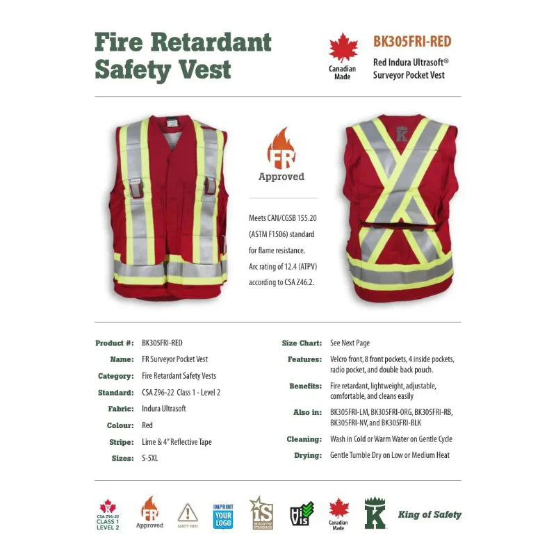 Big K Clothing® High Visibility Flame Resistant Ultrasoft Surveyor Safety Vest - BK305FRI