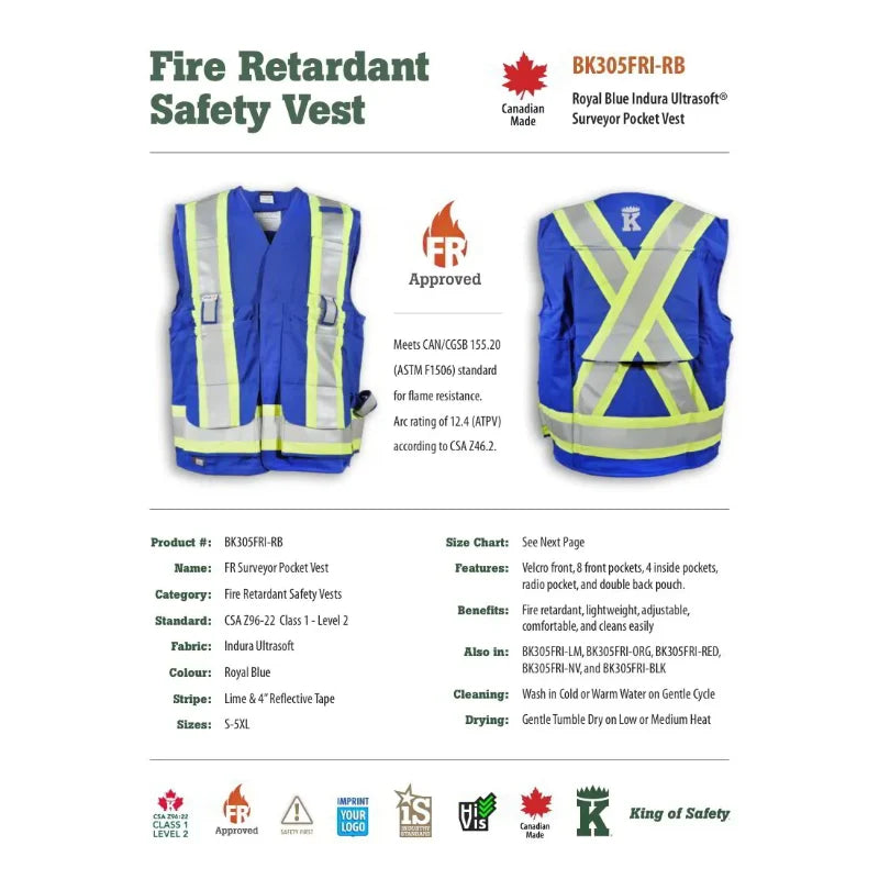 Big K Clothing® High Visibility Flame Resistant Ultrasoft Surveyor Safety Vest - BK305FRI