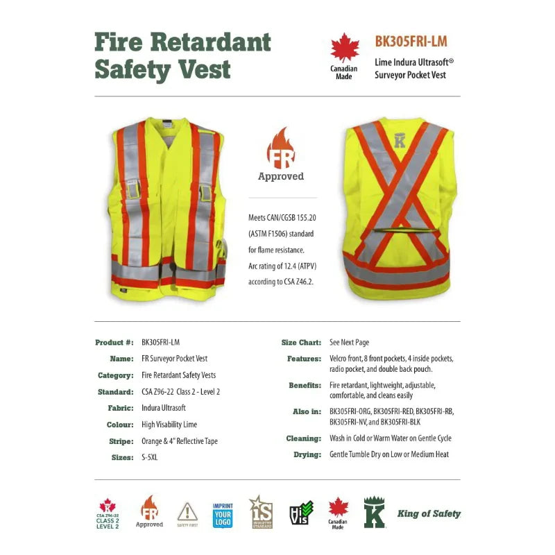 Big K Clothing® High Visibility Flame Resistant Ultrasoft Surveyor Safety Vest - BK305FRI
