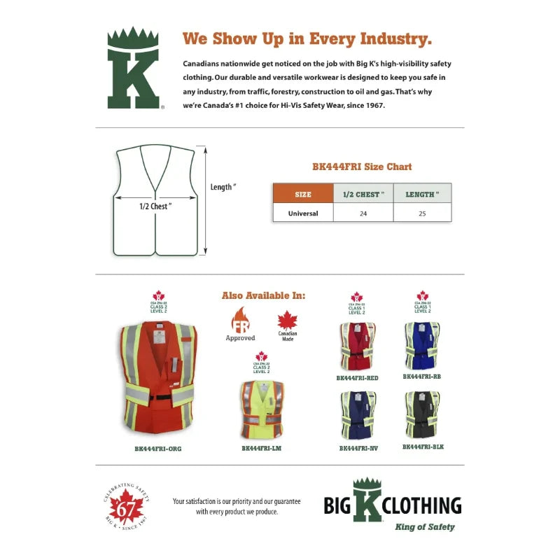 Big K Clothing® High Visibility Indura Ultrasoft FR Traffic Safety Vest - BK444FRI