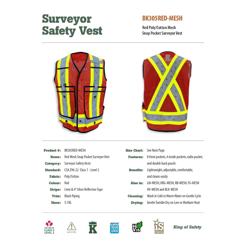 Big K Clothing® High Visibility Poly/Cotton Surveyor Safety Vest - BK305-Mesh