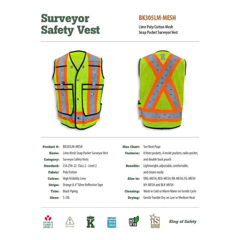 Big K Clothing® High Visibility Poly/Cotton Surveyor Safety Vest - BK305-Mesh