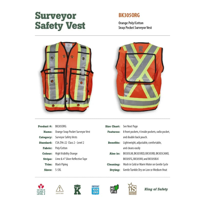 Big K Clothing® High Visibility Poly/Cotton Surveyor Safety Vest - BK305