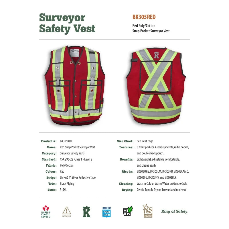 Big K Clothing® High Visibility Poly/Cotton Surveyor Safety Vest - BK305