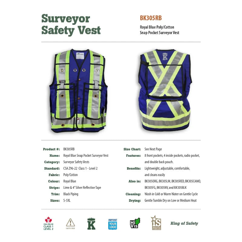 Big K Clothing® High Visibility Poly/Cotton Surveyor Safety Vest - BK305