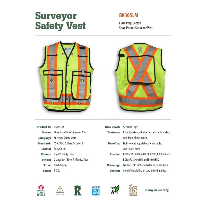 Big K Clothing® High Visibility Poly/Cotton Surveyor Safety Vest - BK305