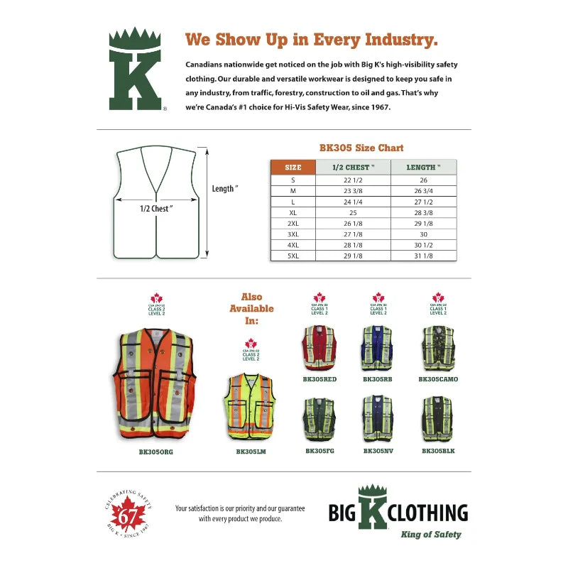 Big K Clothing® High Visibility Poly/Cotton Surveyor Safety Vest - BK305