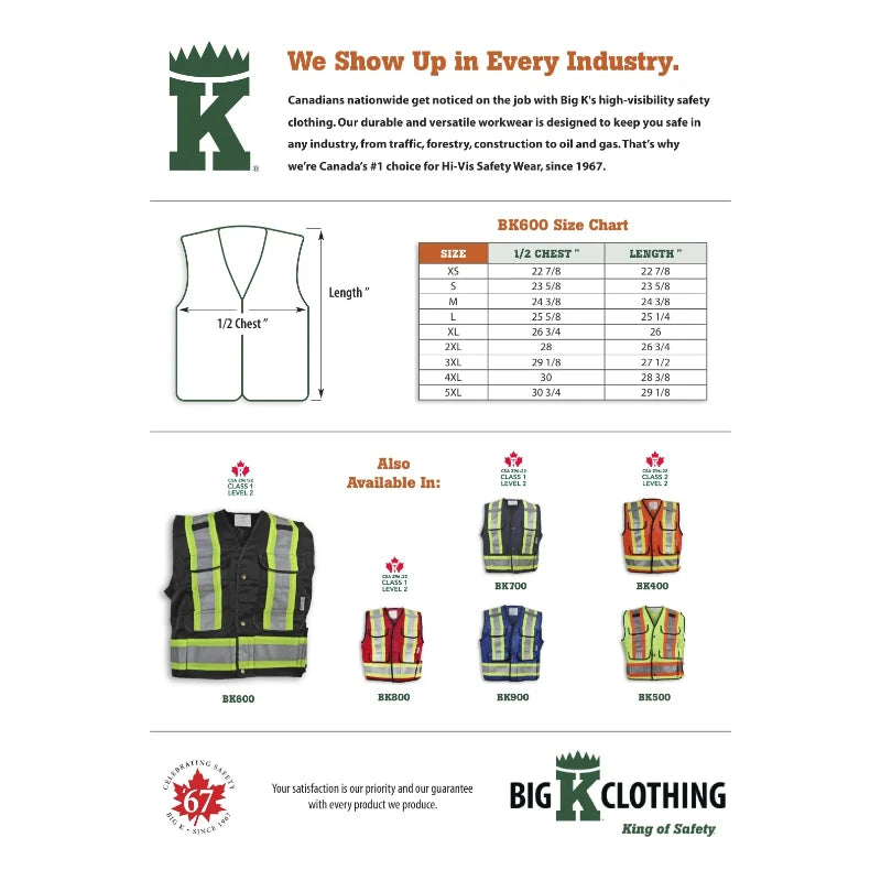 Big K Clothing® High Visibility Poly/Cotton Mesh Supervisor Safety Vest - Black - BK600