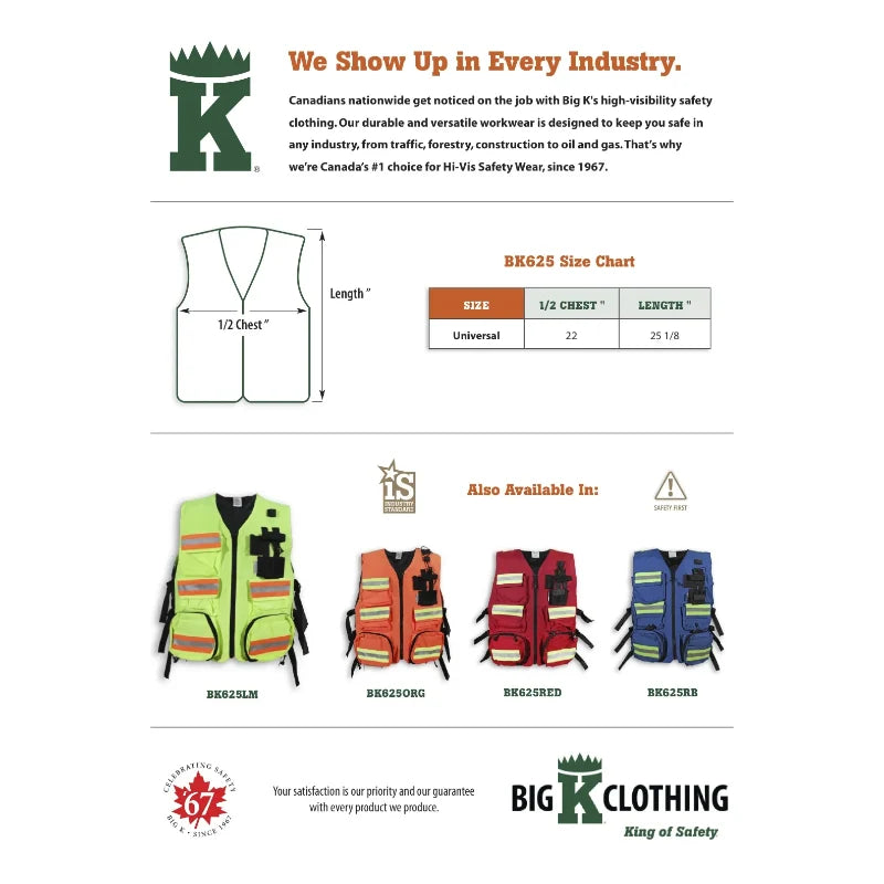 Big K Clothing® Hi Vis First Aid Safety Vest - BK625