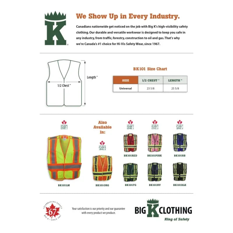 Big K Clothing® High Visibility 100% Polyester Soft Mesh Safety Vest - BK101