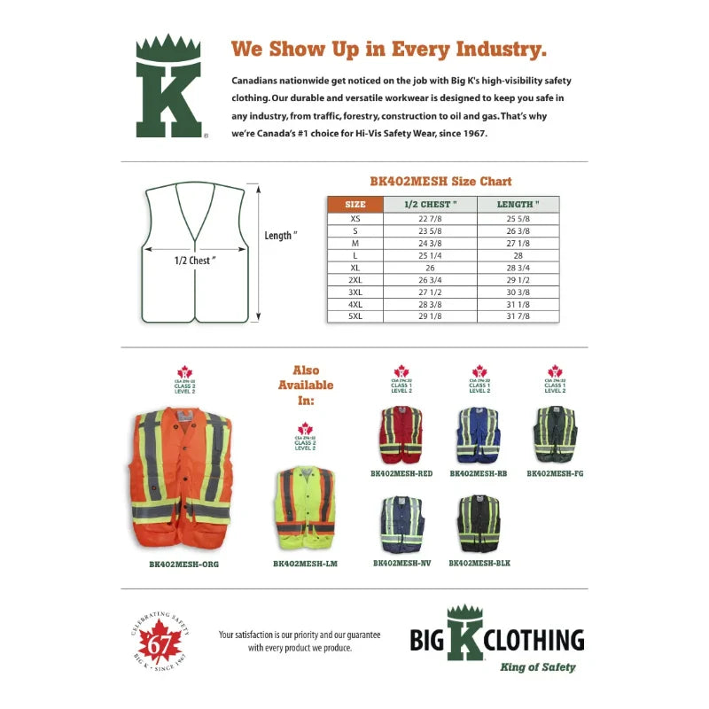 Big K Clothing® High Visibility 300D Polyester Mesh Safety Surveyor Vest - BK402MESH