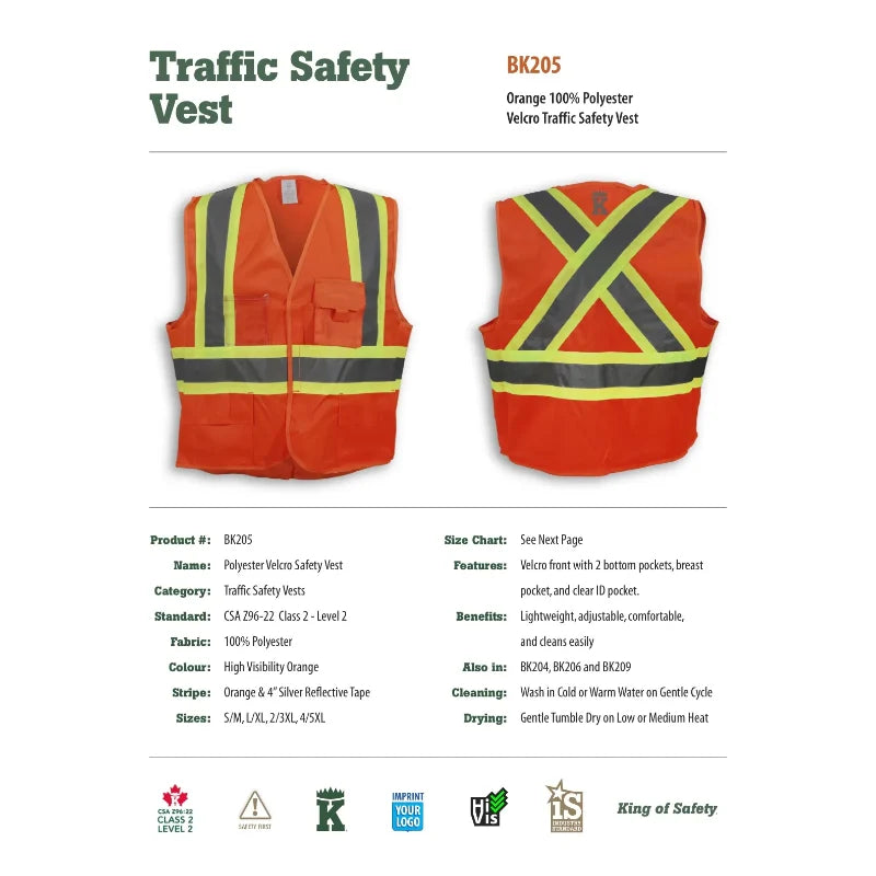 Big K Clothing® High Visibility 100% Polyester Adjustable Safety Vest - Orange - BK205