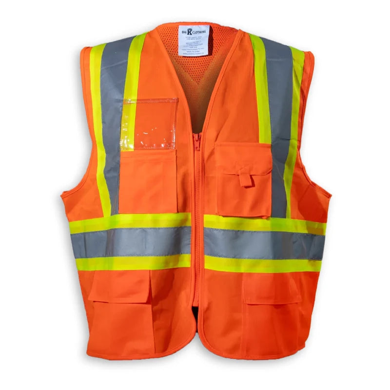 Big K Clothing® High Visibility 100% Polyester Mesh and Zipper Front Safety Vest - Orange - BK205ZIP-MESH