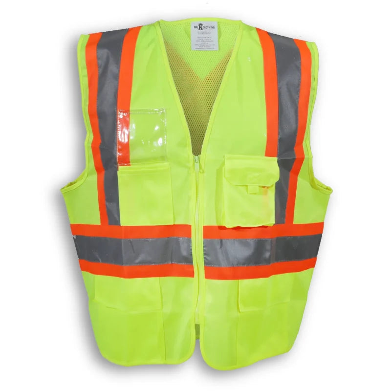 Big K Clothing® High Visibility 100% Polyester Mesh and Zipper Front Safety Vest - Lime - BK204ZIP-MESH