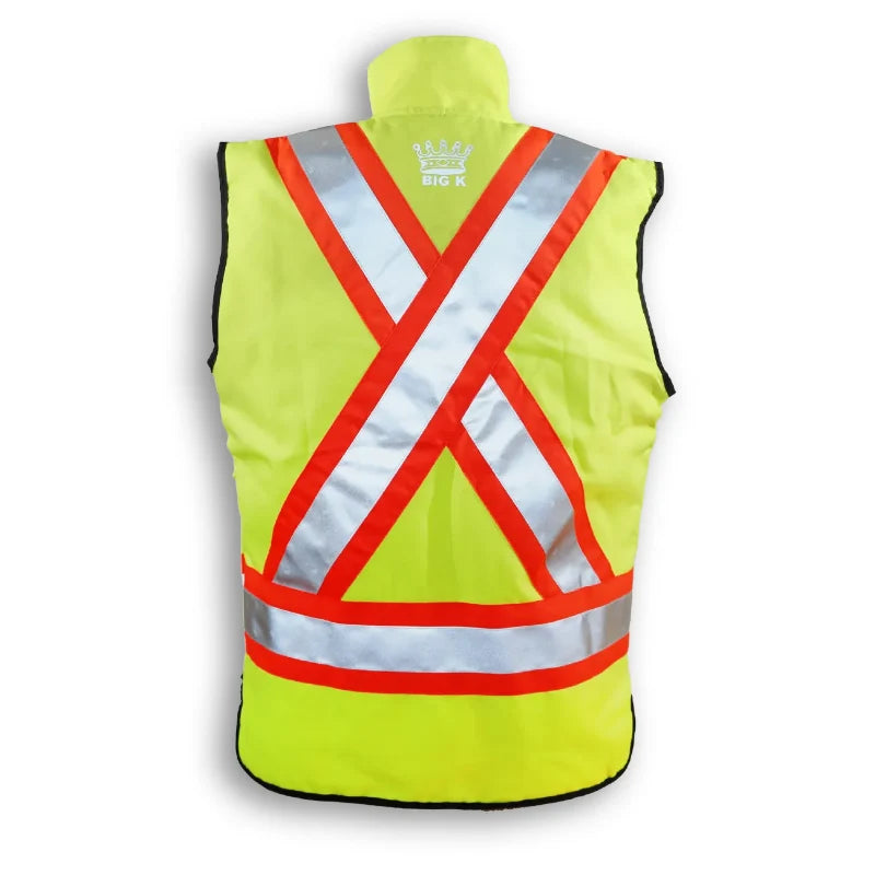 Big K Clothing® High Visibility Quilted Poly/Cotton Supervisor Safety Vest - Lime Green - BK222LM-Q
