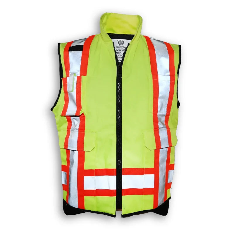 Big K Clothing® High Visibility Quilted Poly/Cotton Supervisor Safety Vest - Lime Green - BK222LM-Q
