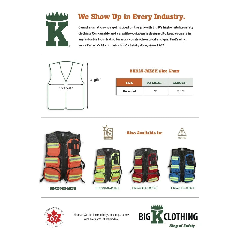 Big K Clothing® Hi Vis Mesh First Aid Safety Vest - BK625-MESH