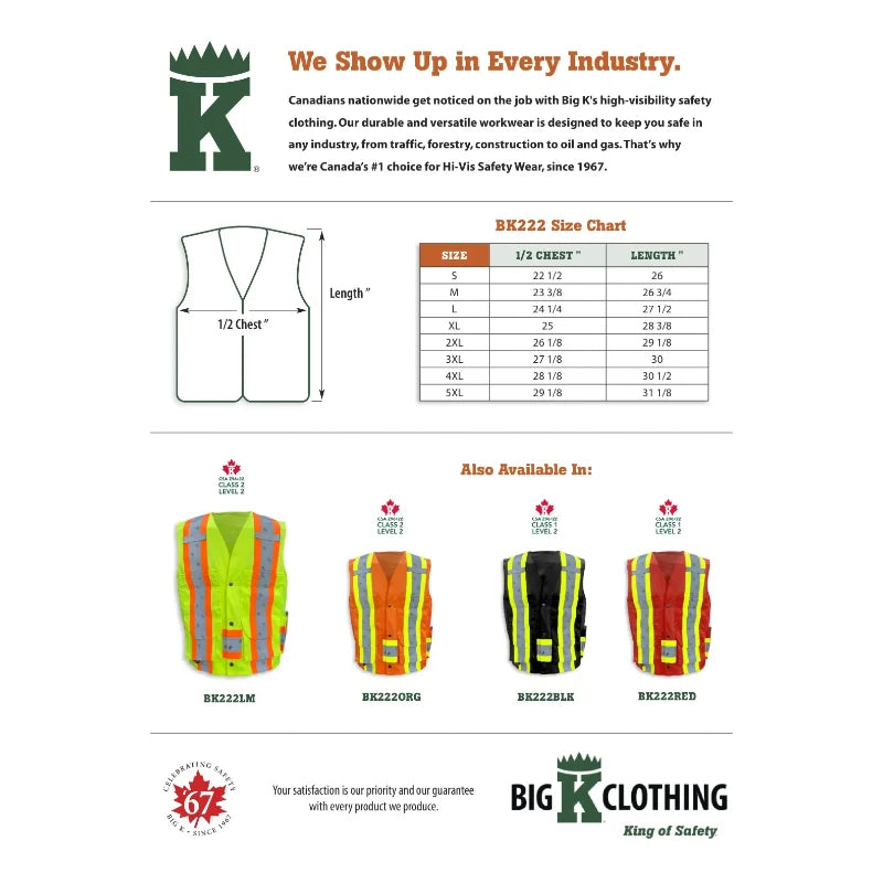Big K Clothing® High Visibility 100% Cotton Supervisor Safety Vest - BK222