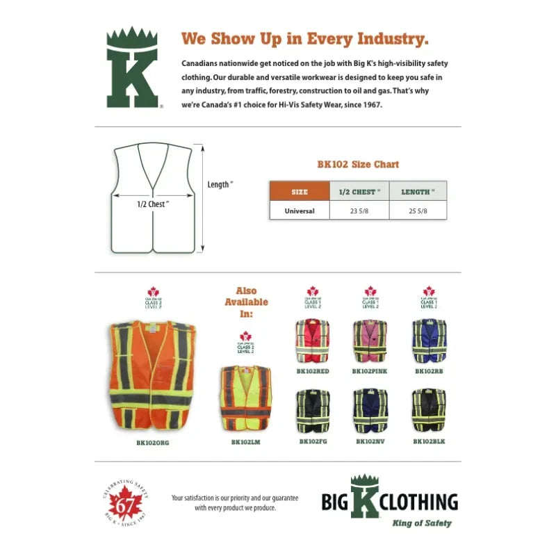 Big K Clothing® High Visibility 100% Polyester Tear-Away Safety Vest - BK102