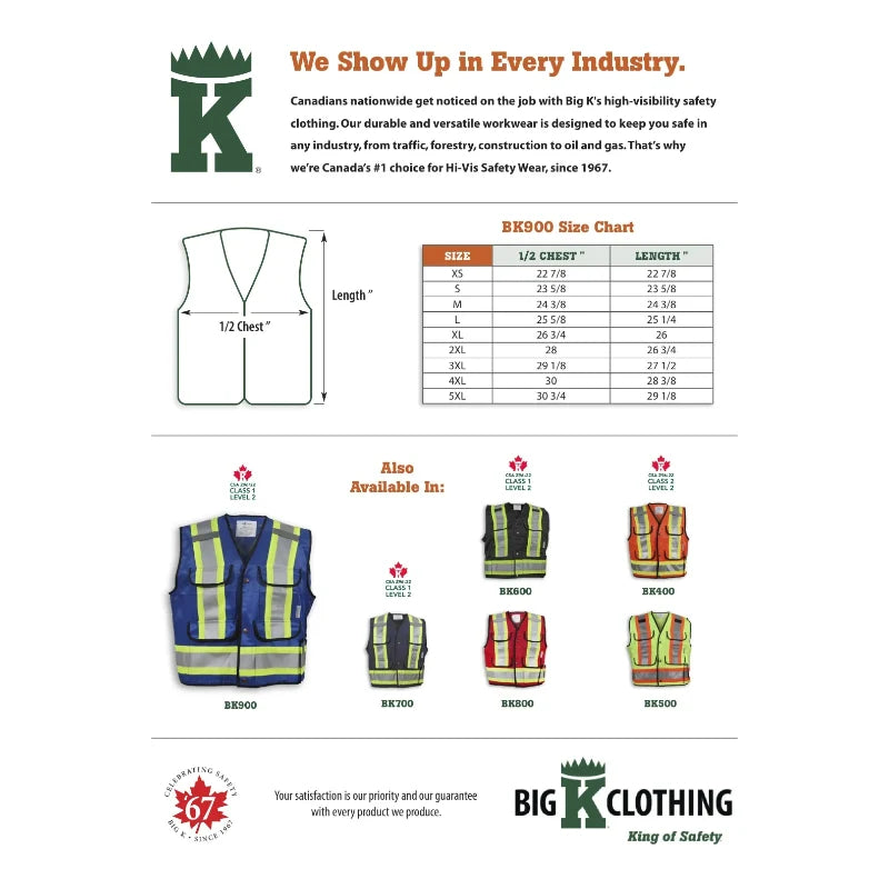 Big K Clothing® High Visibility Poly/Cotton Mesh Supervisor Safety Vest - Royal Blue - BK900