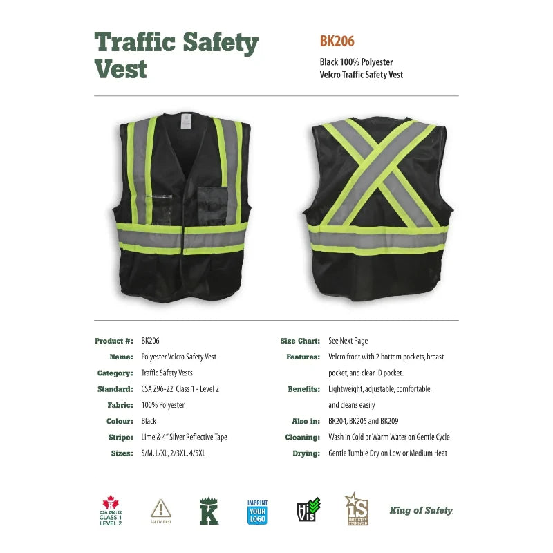 Big K Clothing® High Visibility 100% Polyester Adjustable Safety Vest - Black - BK206