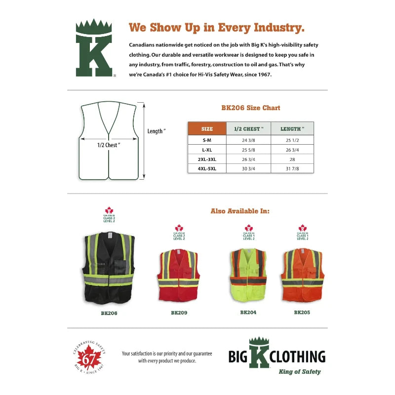 Big K Clothing® High Visibility 100% Polyester Adjustable Safety Vest - Black - BK206