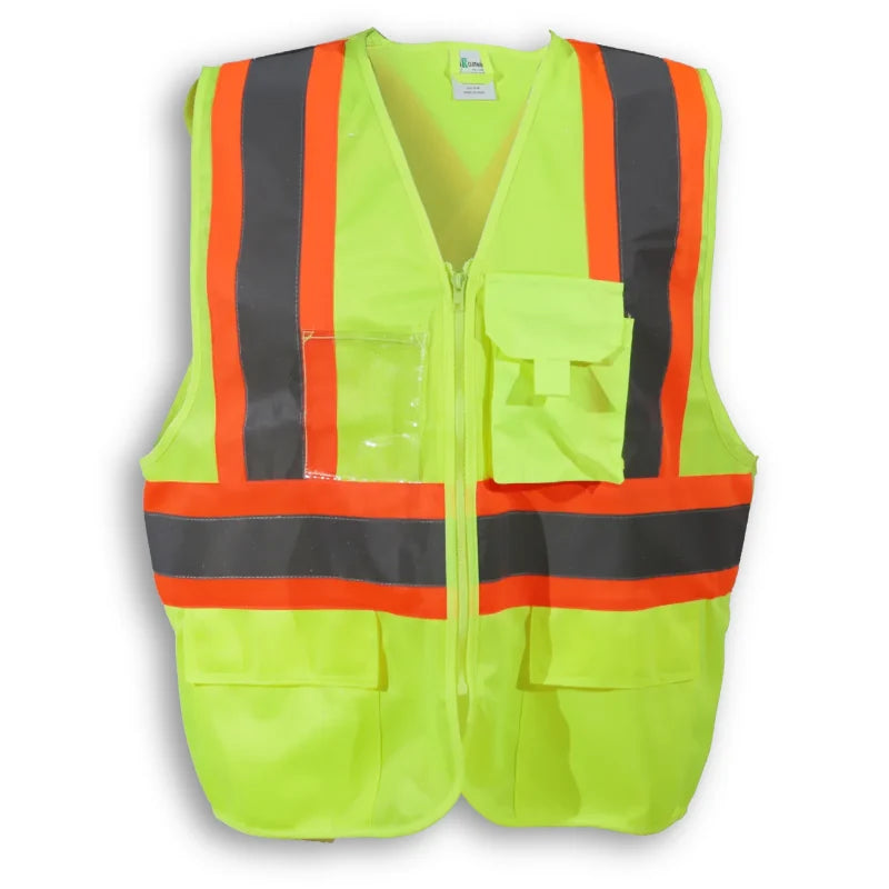 Big K Clothing® High Visibility 100% Polyester Zipper Front Safety Vest - Yellow Lime - BK204ZIP