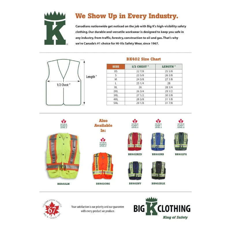 Big K Clothing® High Visibility 300D Polyester Surveyor Safety Vest - BK402