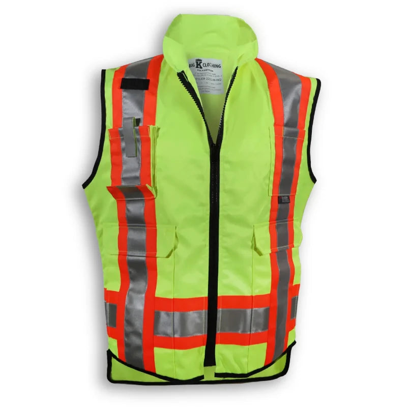 Big K Clothing® High Visibility Non Quilted Poly/Cotton Supervisor Safety Vest - Lime - BK222LM-NQ