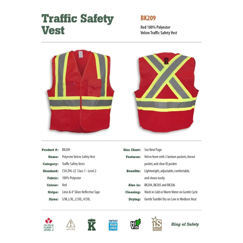 Big K Clothing® High Visibility 100% Polyester Adjustable Safety Vest - Red - BK209