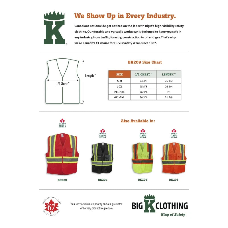 Big K Clothing® High Visibility 100% Polyester Adjustable Safety Vest - Red - BK209