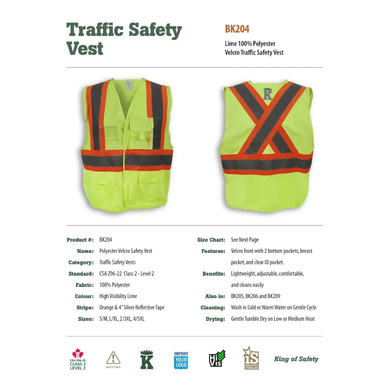 Big K Clothing® High Visibility 100% Polyester Adjustable Safety Vest - Yellow Lime - BK204