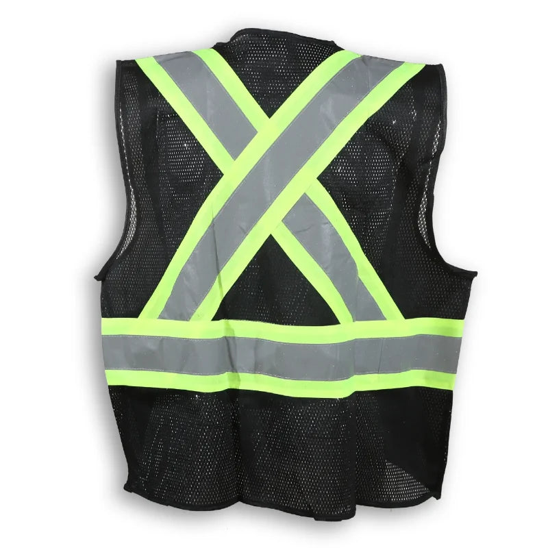Big K Clothing® High Visibility 100% Polyester Mesh and Zipper Front Safety Vest - Black - BK206ZIP-MESH