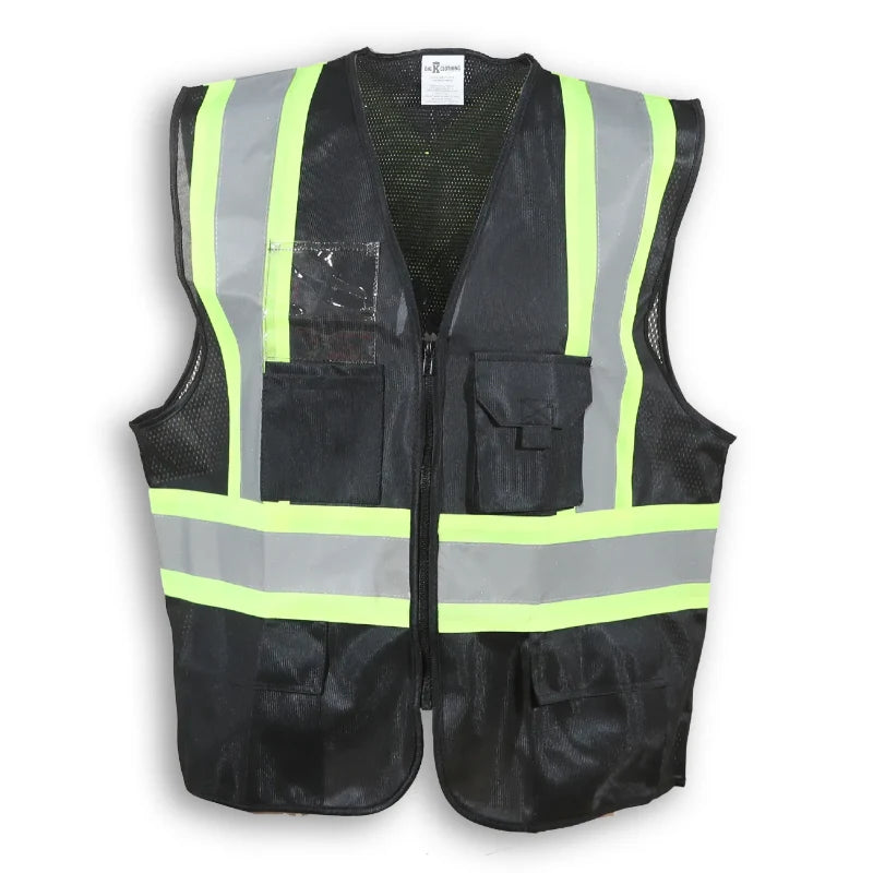 Big K Clothing® High Visibility 100% Polyester Mesh and Zipper Front Safety Vest - Black - BK206ZIP-MESH