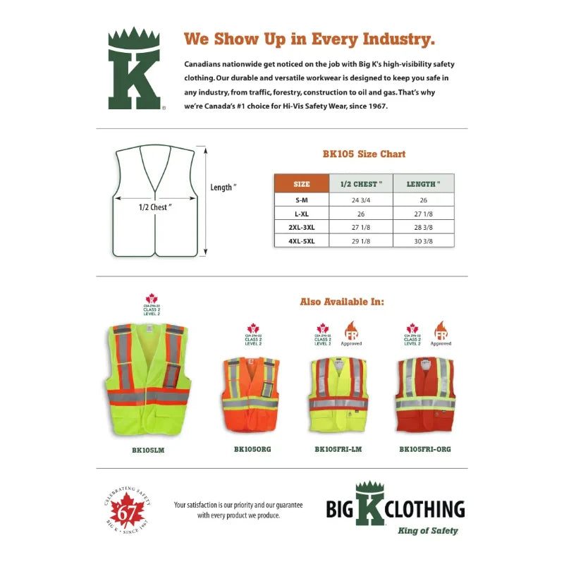 Big K Clothing® High Visibility 100% Polyester Mesh Safety Vest - BK104