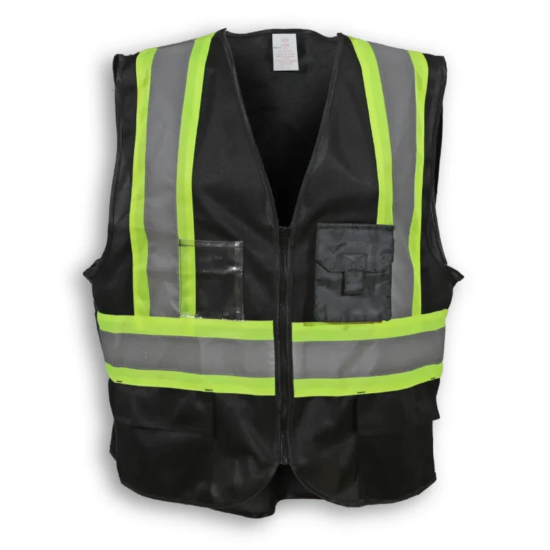 Big K Clothing® High Visibility 100% Polyester Zipper Front Safety Vest - Black - BK206ZIP