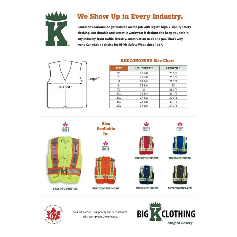 Big K Clothing® High Visibility 150D Econo Surveyor Safey Vest - BKECONOSURV